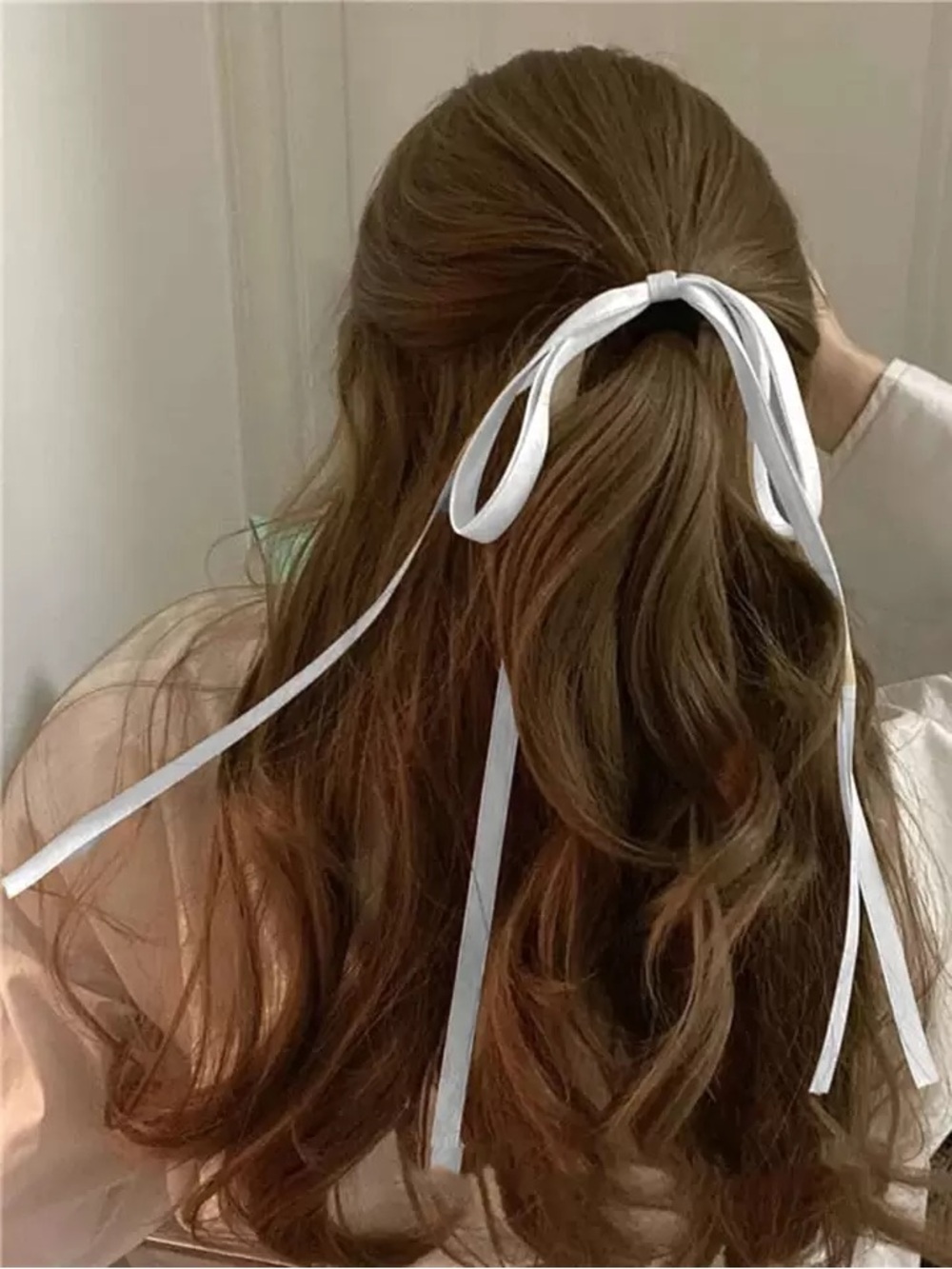 White Ribbon Hair Tie - Simple Bow Hair Accessory